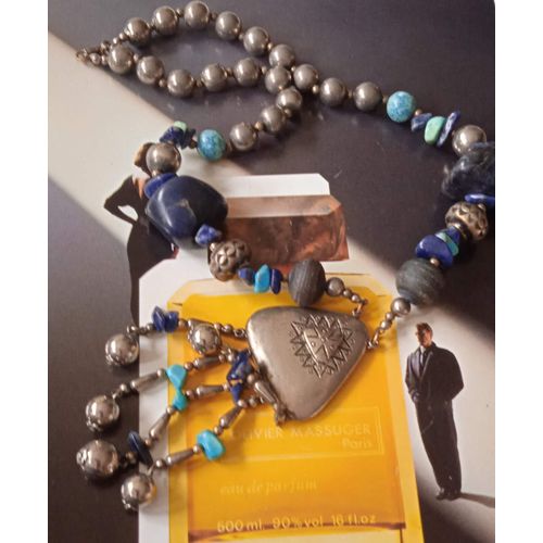 Collier Vintage Carol Dauplaise Gris Bleu