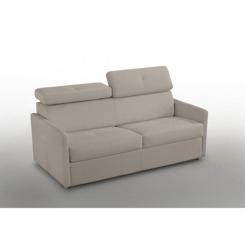 Canapé Lit Paris Couchage Express 140cm Cuir Taupe Clair Matelas 16 Cm