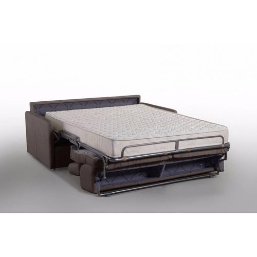 Canapé Lit Montmartre En Microfibre Marron Convertible Express Couchage 140cm Matelas 18cm Sommier Lattes Renatonisi