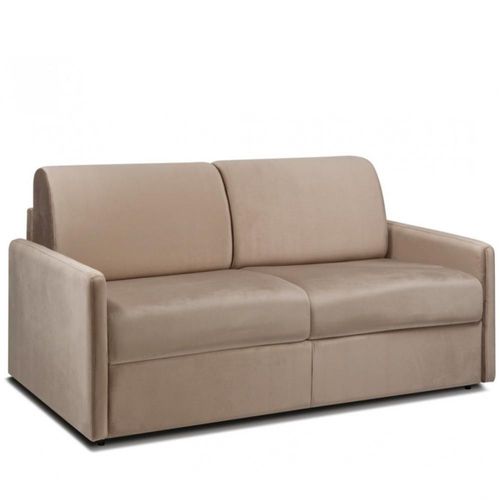 Canapé Convertible Express Custom Sommier Lattes 140 Cm Matelas 16 Cm Velours Taupe