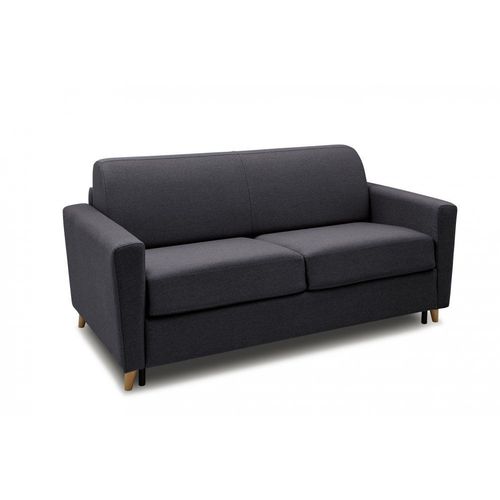 Canapé Virgola Convertible Express Matelas 16 Cm Sommier Lattes 140 Cm Tissu Tweed Gris Anthracite