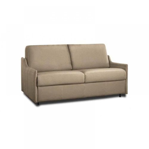 Canapé Lit 3 Places Luna Convertible Express 140cm Cuir Vachette Taupe Clair Matelas 16 Cm