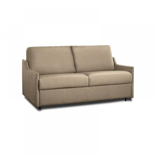 Canapé Lit 2-3 Places Luna Convertible Express 120cm Cuir Vachette Taupe Clair Matelas 16 Cm