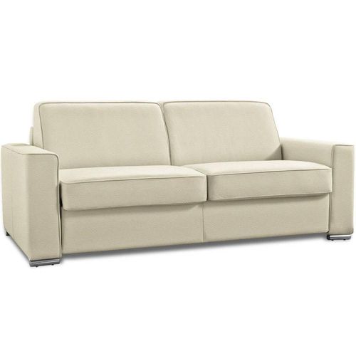 Canapé Convertible 2-3 Places Excellence 120 Cm Sommier Lattes Matelas Memory 18 Cm Inclus Polyuréthane Écru