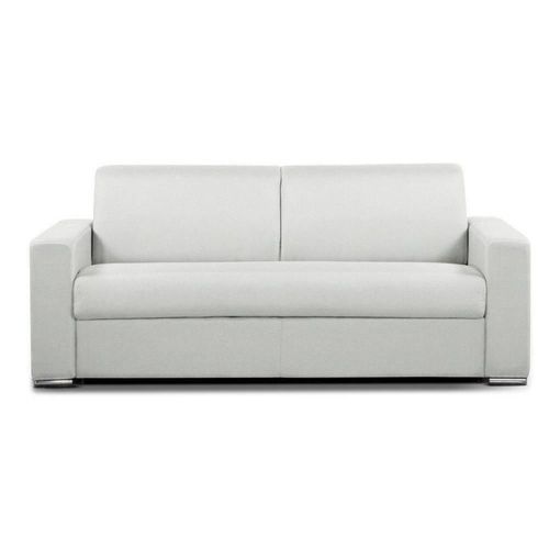 Canapé Convertible 3-4 Places Select Matelas 16cm Sommier Lattes 160cm Renatonisi Cuir Vachette Blanc Cassé