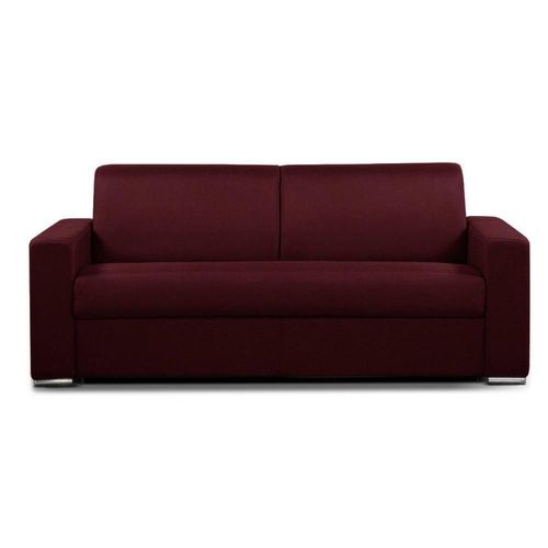Canapé Convertible 3 Places Select Matelas 16cm Sommier Lattes 140cm Cuir Vachette Bordeaux