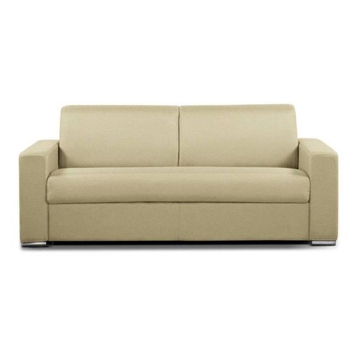 Canapé Convertible 3 Places Select Matelas 16cm Sommier Lattes 140cm Cuir Vachette Beige