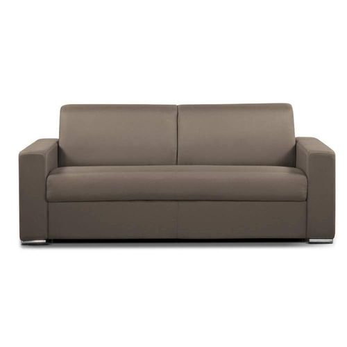 Canapé Convertible 3-4 Places Select Matelas 16cm Sommier Lattes 160cm Renatonisi Cuir Vachette Taupe Clair