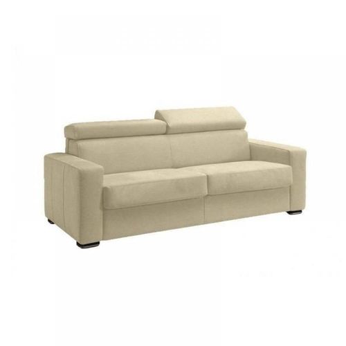 Canapé Express Sidney Deluxe 140 Cm Cuir Vachette Beige Matelas 16 Cm