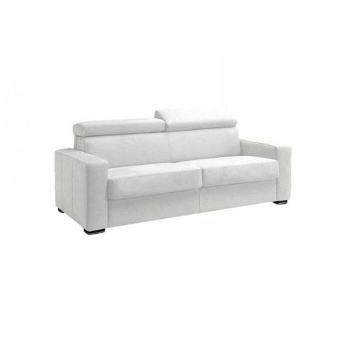 Canapé Express Sidney Deluxe 140 Cm Cuir Vachette Blanc Cassé Matelas 16 Cm