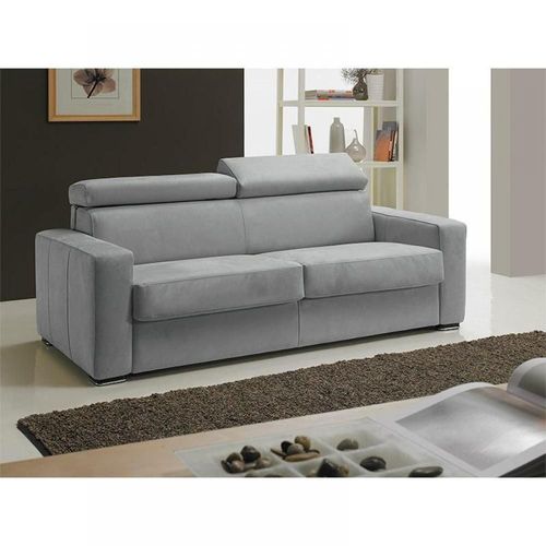 Canapé Express Melbourne Couchage 120 Cm Matelas 18 Cm Nubucuir Gris Clair