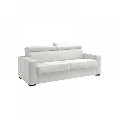 Canapé Express Sidney Deluxe 120 Cm Cuir Vachette Blanc Cassé Matelas 16 Cm