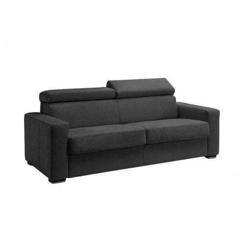 Canapé Express Sidney Deluxe 140 Cm Cuir Vachette Graphite Matelas 16 Cm