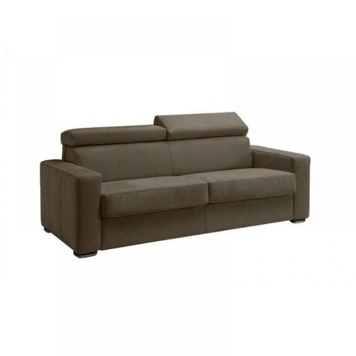 Canapé Express Sidney Deluxe 140 Cm Cuir Vachette Taupe Matelas 16 Cm
