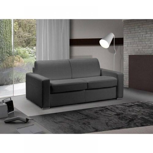 Canapé Lit 3 Places Master Convertible Express 140 Cm Cuir Gris Graphite Matelas 18 Cm Inclus