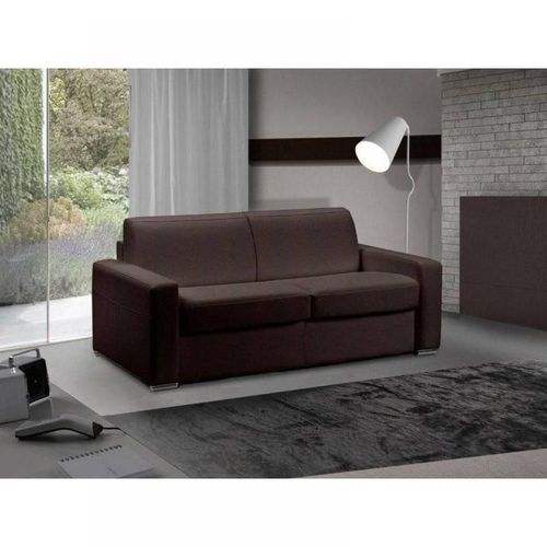 Canapé Lit 3 Places Master Convertible Express 140 Cm Cuir Marron Matelas 18 Cm Inclus