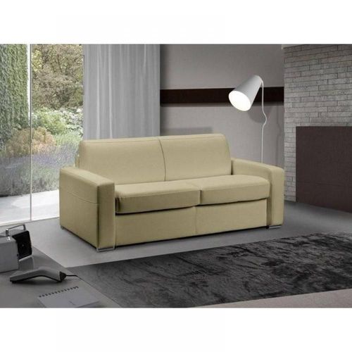 Canapé Lit 3 Places Master Convertible Express 140 Cm Cuir Beige Matelas 18 Cm Inclus