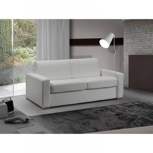 Canapé Lit 3 Places Master Convertible Express 140 Cm Cuir Blanc Matelas 18 Cm Inclus