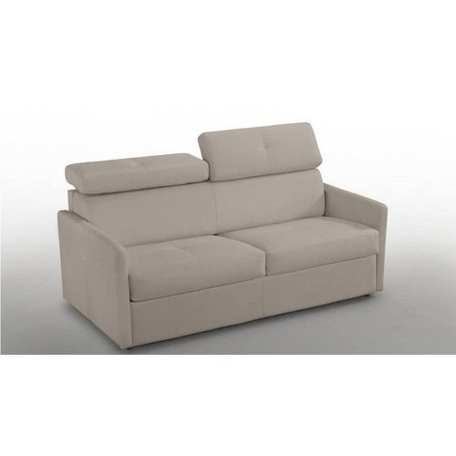 Canapé Lit Montmartre Express Matelas 18cm Sommier Lattes Renatonisi Cuir Taupe Clair