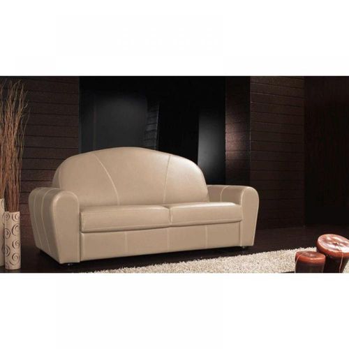 Canapé Lit Club Deluxe Convertible Express 140cm Cuir Beige Matelas 16 Cm