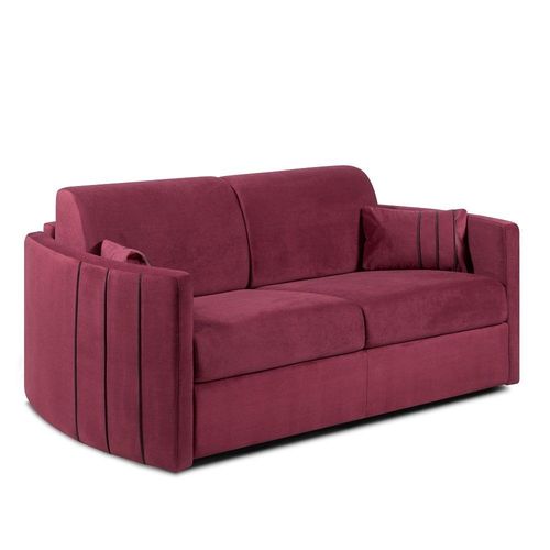 Canapé Express Capri Couchage 120 Cm Matelas 16 Cm Accoudoirs Stylisés Velours Bordeaux