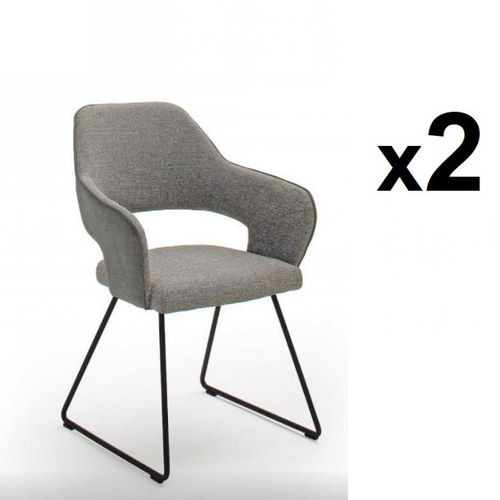 Lot De 2 Chaises Design Nabas Tissu Gris Pieds Traã®Neau Laque Anthracite