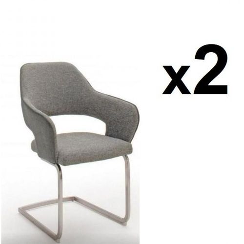 Lot De 2 Chaises Design Nabas Tissu Gris Pieds Luge Acier Brossé