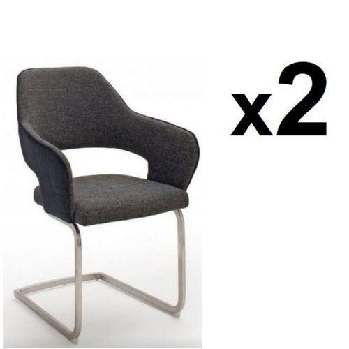 Lot De 2 Chaises Design Nabas Tissu Anthracite Pieds Luge Acier Brossé