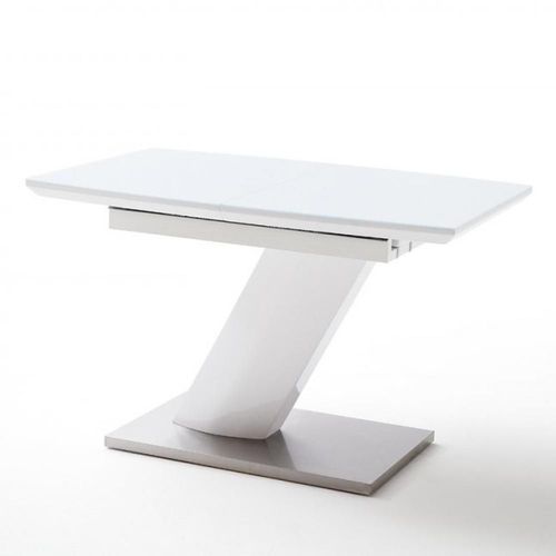 Table Repas Extensible Design Galia 120/160 X 80 Cm Blanc Laqué Brillant Verre Trempé