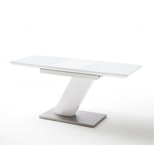 Table Repas Extensible Design Galia 140/180 X 80 Cm Blanc Laqué Brillant Verre Trempé