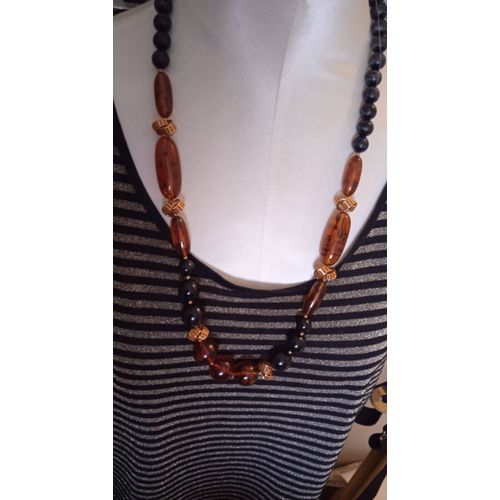 Sautoir Vintage Carol Dauplaise Perles Ambre Et Diverses