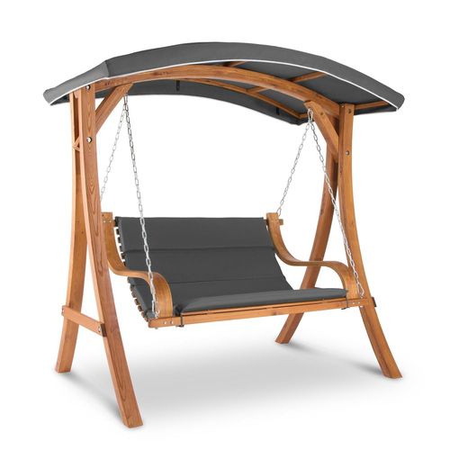 Blumfeldt Tahiti Balancelle De Jardin 110cm , Pour 2 Personnes , Grand Auvent , Charge 250kg , Bois Massif , Polyester Gris
