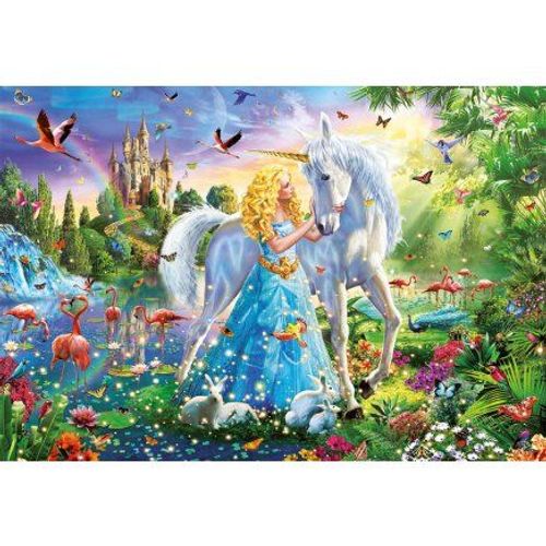 Puzzle Adulte La Licorne Blanche Et La Princesse Dans La Foret Magique - 1000 Pieces - Educa Collection Monde Fantastique - Chateau