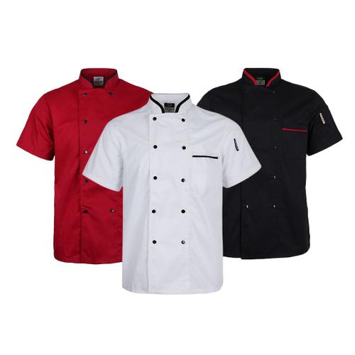 L Noir/Rouge/Blanc M-3XL P Prettyia Hommes Femmes Veste de Chef Professionnel Manches Courtes Col Uniforme Vêtement de Cuisine rouge