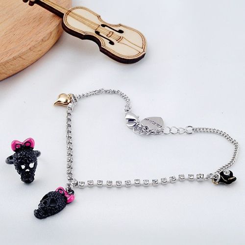 Parures De Bijoux Un Ensemble Punk Or Blanc Couleur Cristal Rose Émail N¿Ud Papillon Noir Crâne Coeur Orteil Anneau