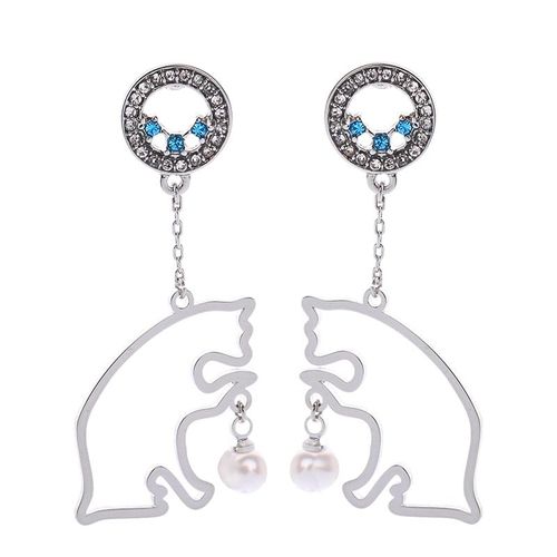 Boucles D'oreilles Pendantes Évidé Abstrait Chats Boucles D'oreilles Goutte Rhodium Couleur Cristal Imitation Perles Pour Les F