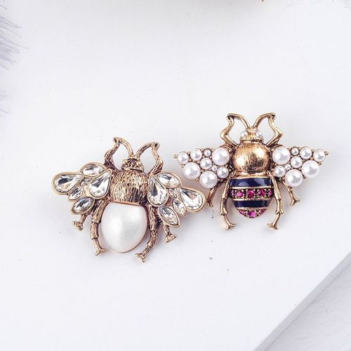 Broches Bohême Nouvelle Tendance Mode Imitation Perles Rouge/Blanc Couleur Verre Abeille Insecte Broche Po