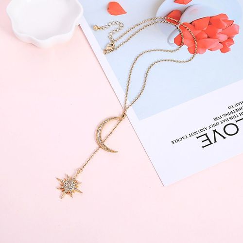 Pendentifs De Collier Exquis Cristal Lune Étoile Longue Pendentif Colliers Pour Les Femmes Cadeaux Couleur Or Bijoux De