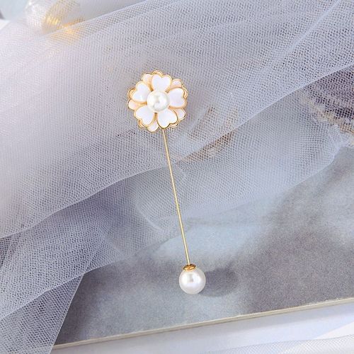 Broches 2021 Nouvelle Imitation Perle Broche Pour Les Femmes Fête Cadeaux Élégant Blanc Émail Fleurs Colli