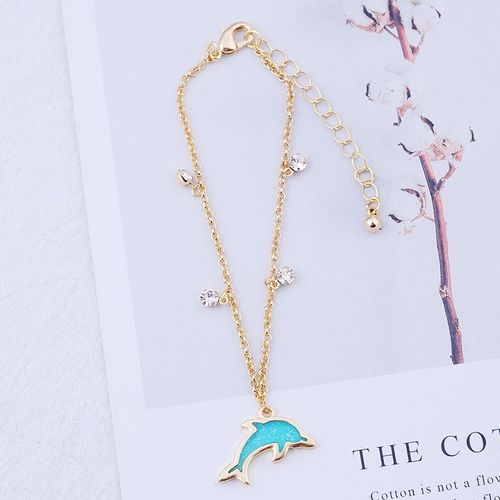 Charme Bracelets Océan Plage Style Mignon Bleu Résine Dauphin Cristal Breloque Bracelets Pour Femme Cadeaux Couleur