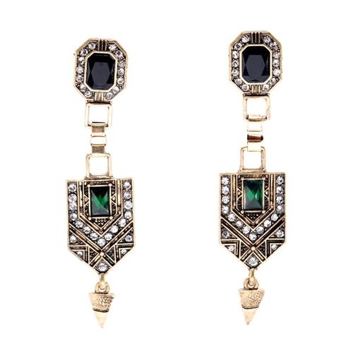 Boucles D'oreilles Pendantes Antique Boucles D'oreilles Goutte Vert Cristal Rivet Carré Pendentif Oreille Bijoux Pour Les Femme