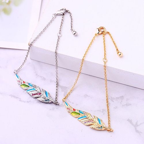 Bracelets Ficelle Et Chaîne Bohême Plume Bracelet Cristal Poignet Chaînes Mousqueton Fermoir Pour Les Femmes Mode Bijoux Livra