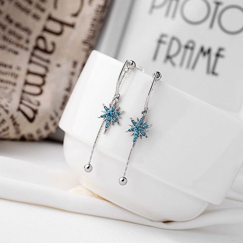 Boucles D'oreilles Pendantes Design Longue Fée Bleu Étoile Pavé Cristal Femmes Mode Argent Couleur Bijoux Détachable Pendentif