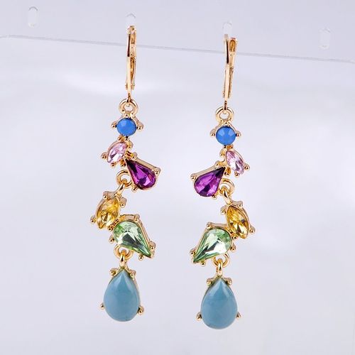 Boucles D'oreilles Pendantes Boucles D'oreilles Longues De Goutte D'eau De Résine De Cristal Multicolore De Luxe Pour Des Cadea