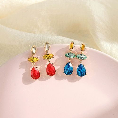 Boucles D'oreilles Pendantes Mode Verre Pierre Goutte D'eau Pendentif Boucle D'oreille Bleu Rouge Clair Oreille Balancent Pour