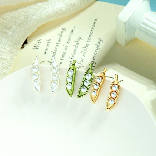 Boucles D'oreilles Mode Bijoux Simple Oreille Goujon Or Vert Couleur Pois Imitation Perle Plante Boucles D'oreilles P