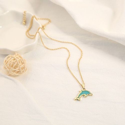 Pendentifs De Collier Océan Plage Style Mignon Bleu Résine Dauphin Pendentif Colliers Pour Les Femmes Cadeaux Couleur Or