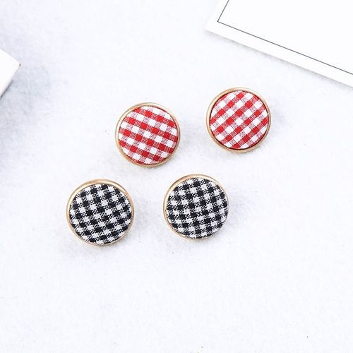Boucles D'oreilles Unique Rouge Noir Blanc Damier Tissu Rond Boucles D'oreilles Pour Les Femmes Cadeaux Or Couleur Mo