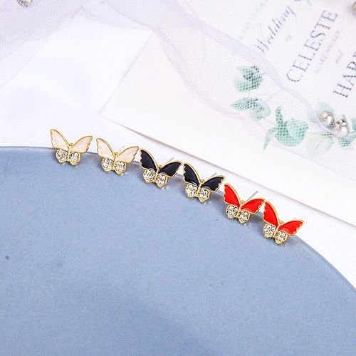 Boucles D'oreilles 2021 Boucle D'oreille Rouge Rose Noir Émail Délicat Cristal Mignon Petit Papillon Boucles D'oreill