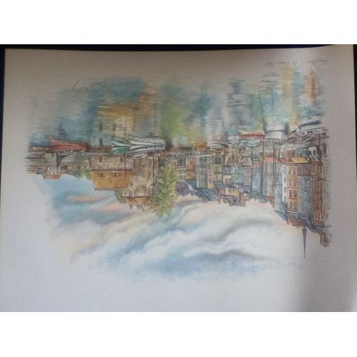 Honfleur, Le Vieux Port - Aquarelle (Repro) De Bernadette Lo - Dim 45 X 35 Cm